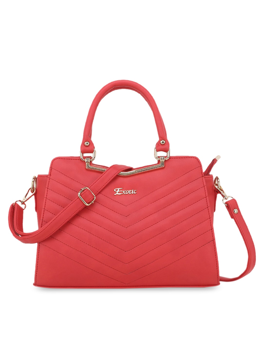 

Exotic Red PU Structured Quilted Handheld Bag