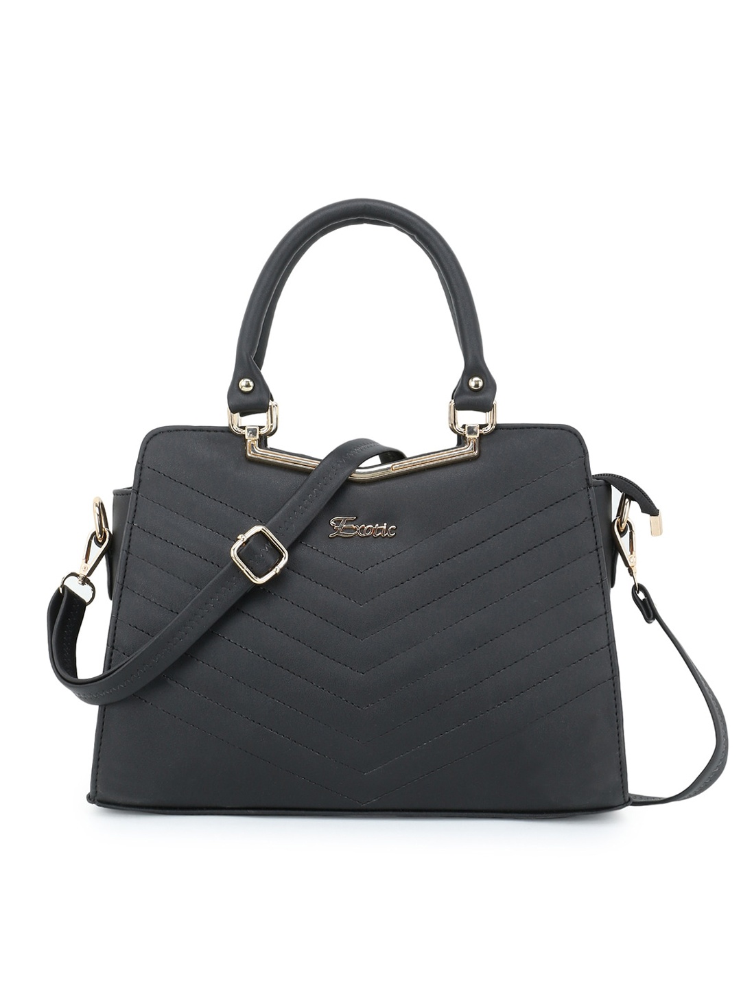 

Exotic Black PU Structured Quilted Handheld Bag