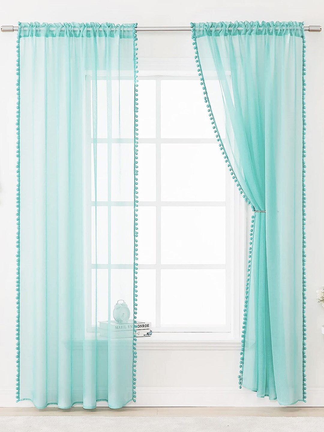 

URBAN SPACE Turquoise Blue Set of 2 Long Door Curtain