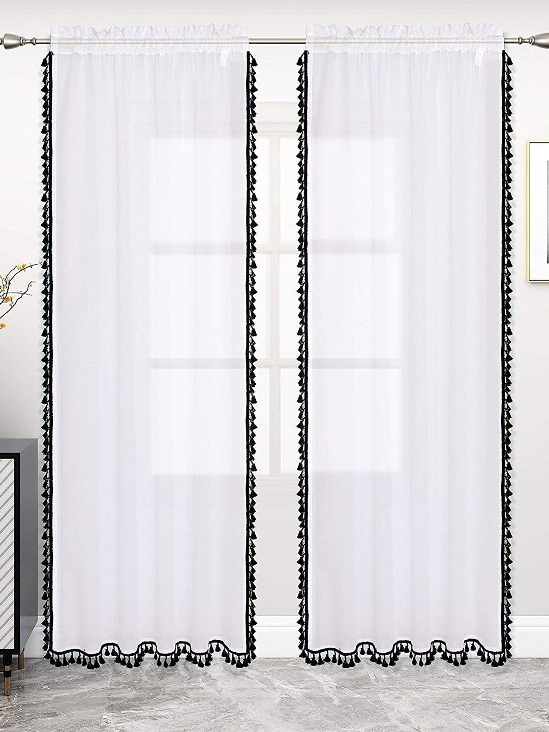 

URBAN SPACE Set Of 2 White & Black Door Curtain