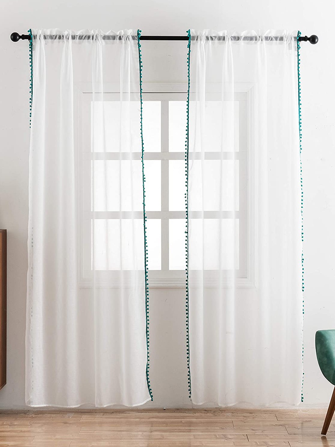 

URBAN SPACE Set Of 2 Sea Green & White Solid Door Curtain
