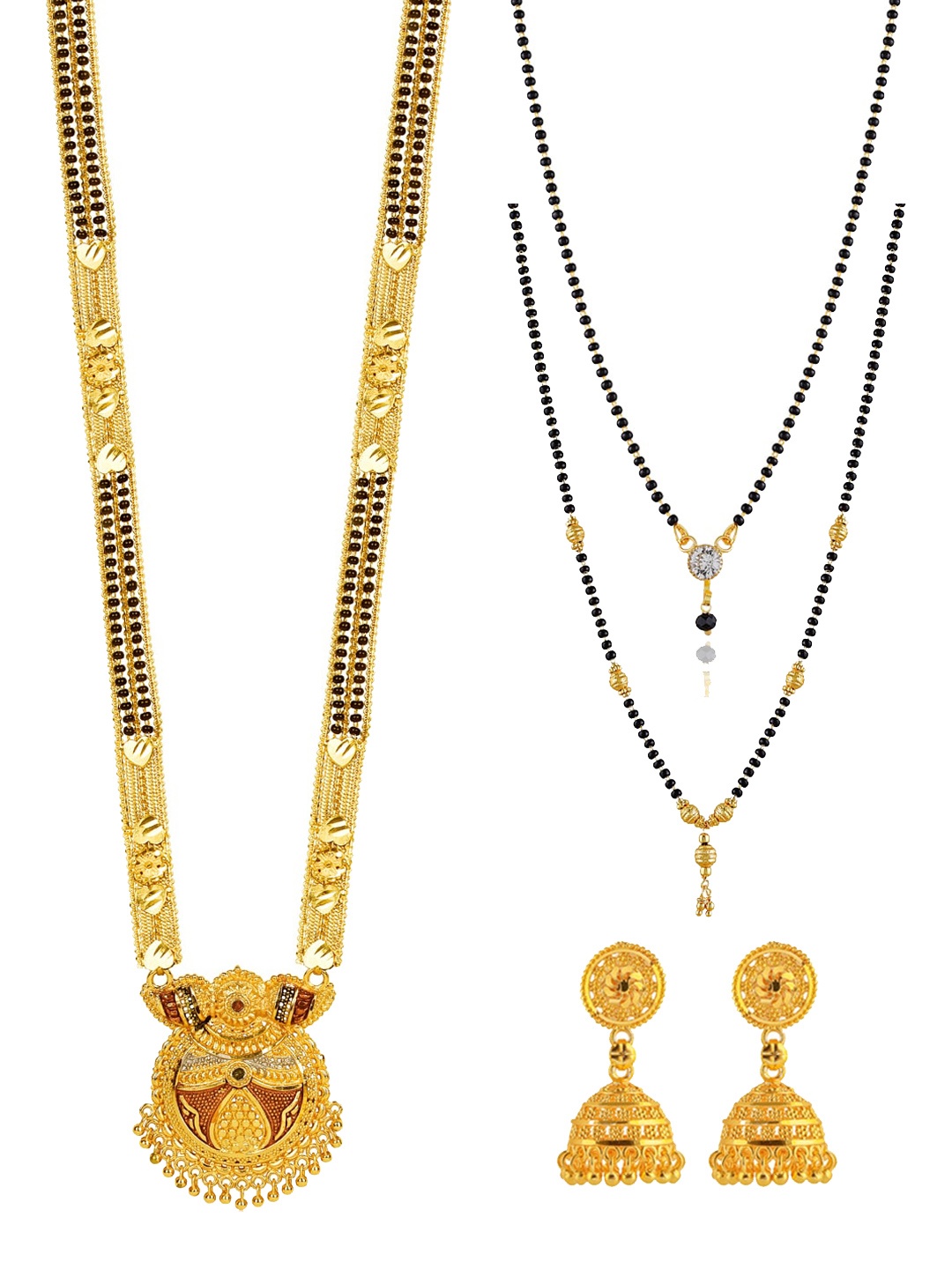 

Brandsoon Women Gold-Toned & Black Set of 3 Mangalsutra with Earrings, Multi