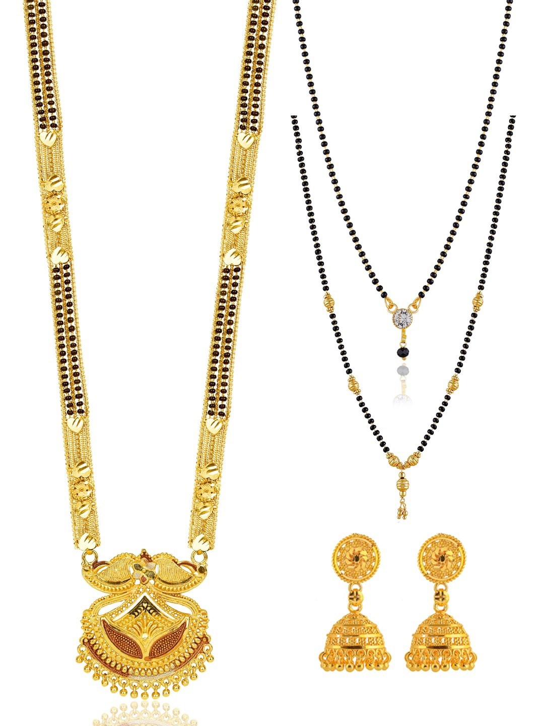 

Brandsoon Set of 4 Gold-Plated Black Beaded Mangalsutra