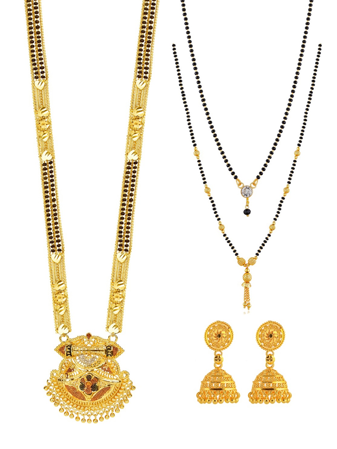 

Brandsoon Set Of 3 Gold Plated Mangalsutra with Earring Set