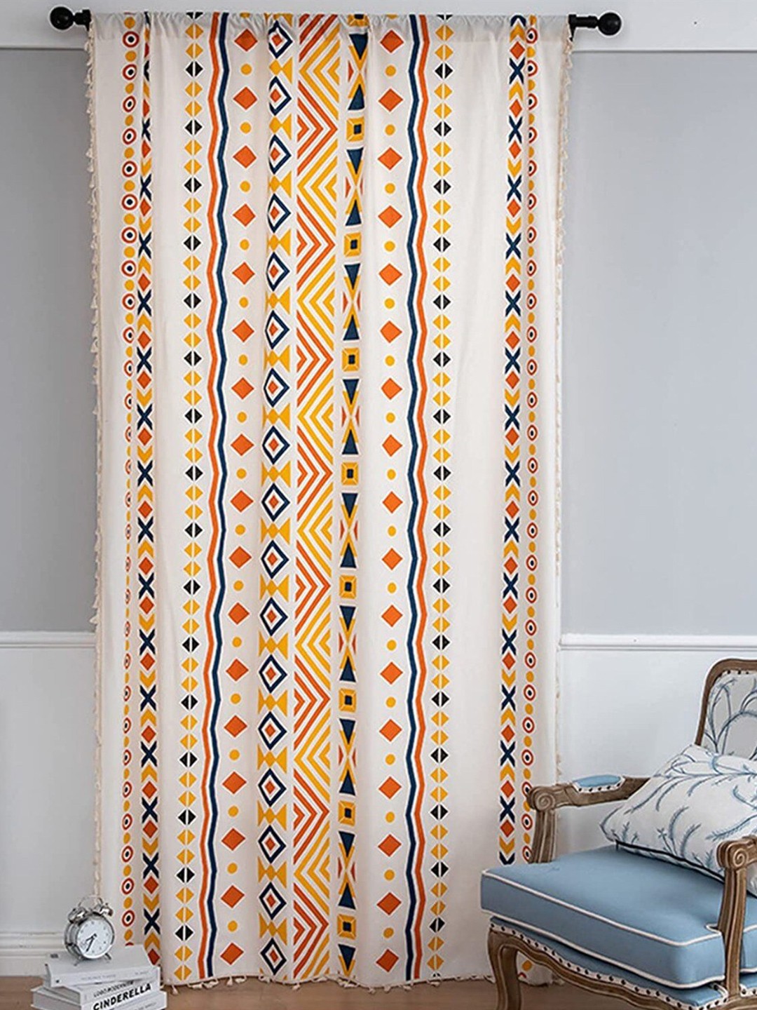 

URBAN SPACE Orange & Cream-Coloured Quirky Long Door Curtain
