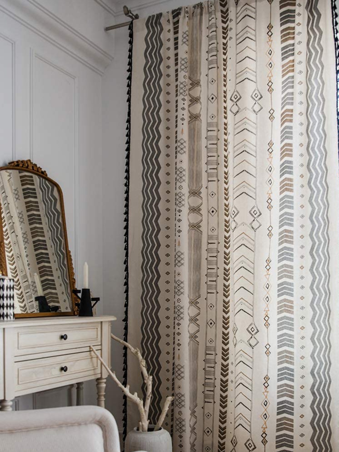 

URBAN SPACE Grey & Black Geometric Long Door Curtain