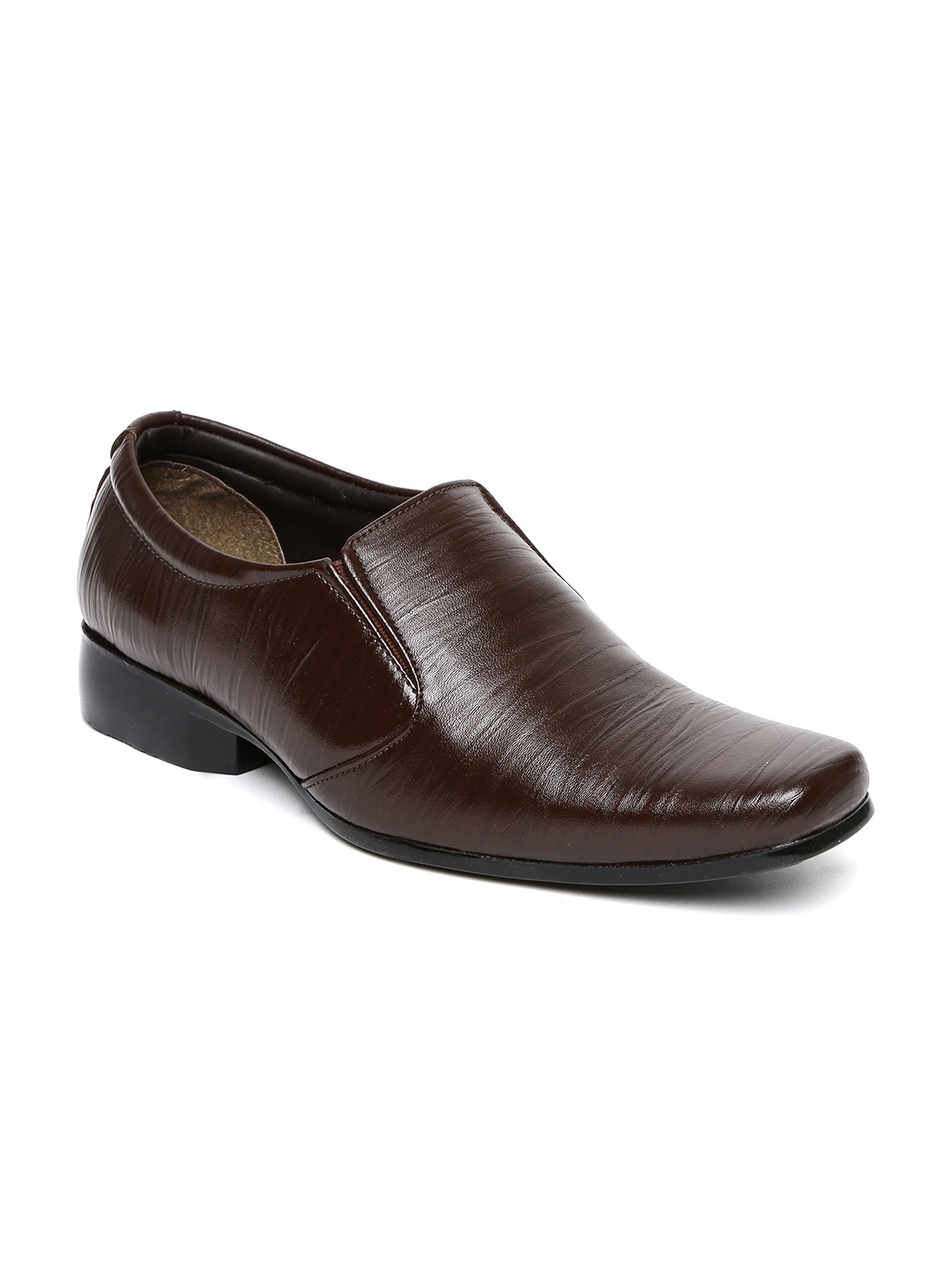 

Bata Men Brown Square-Toed Leather Slip-Ons