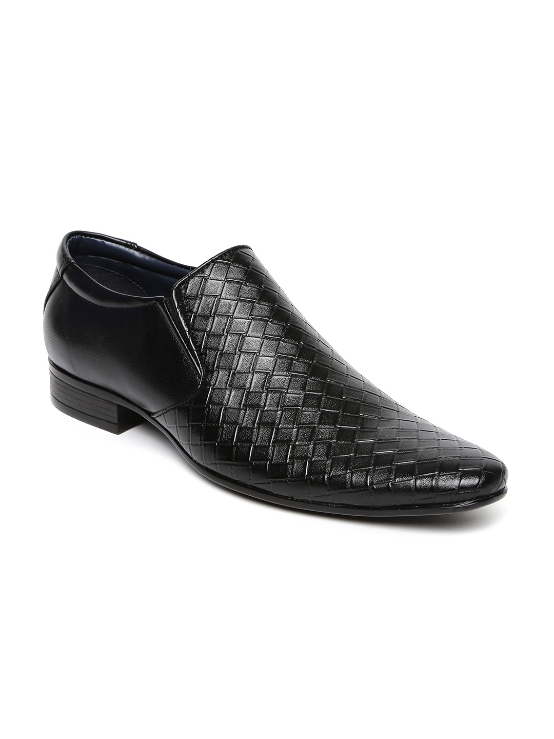 

Bata Men Black Pointy-Toed Leather Slip-Ons