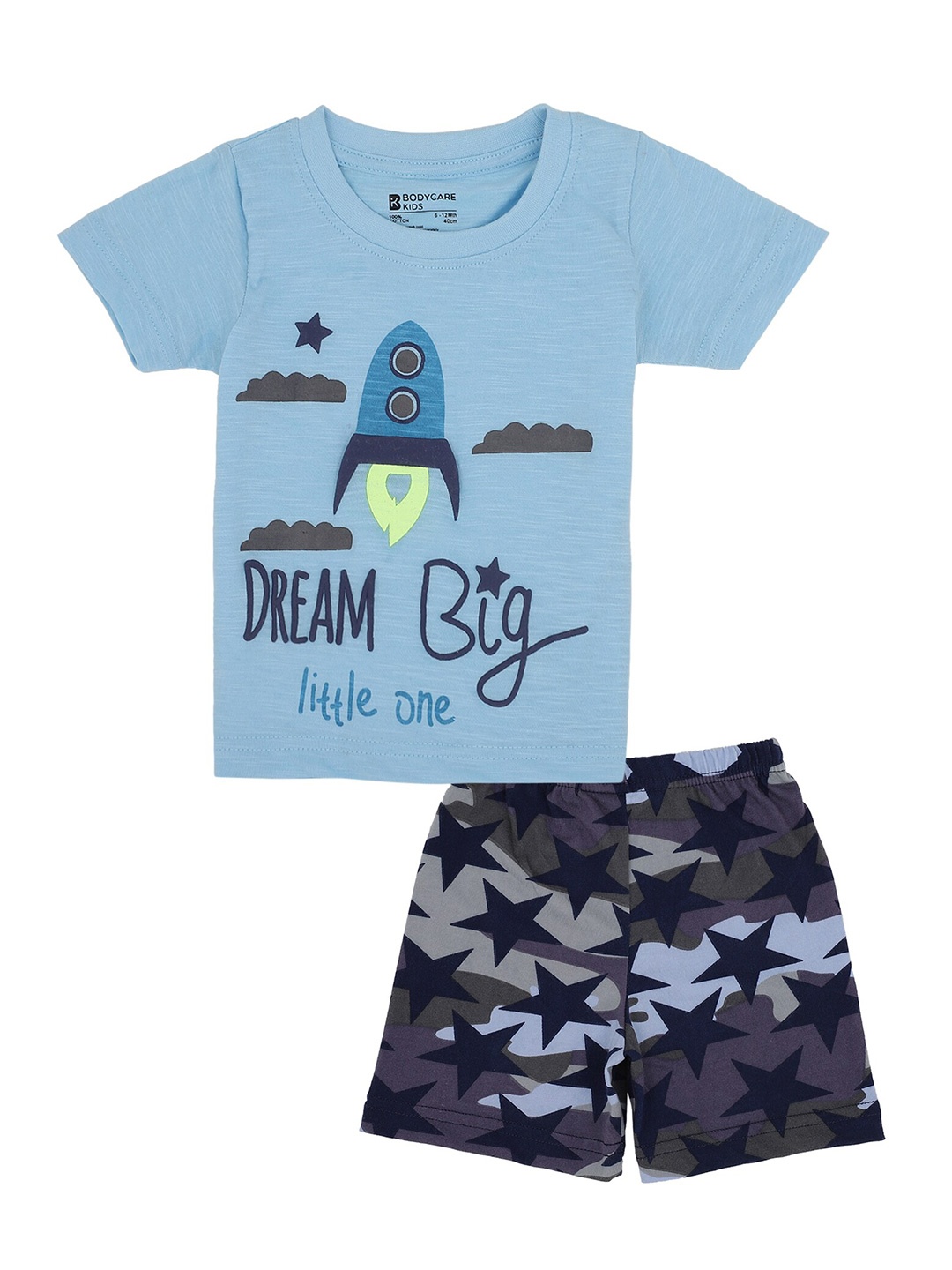 

Bodycare Kids Boys Blue & Grey Cotton Printed T-shirt with Shorts