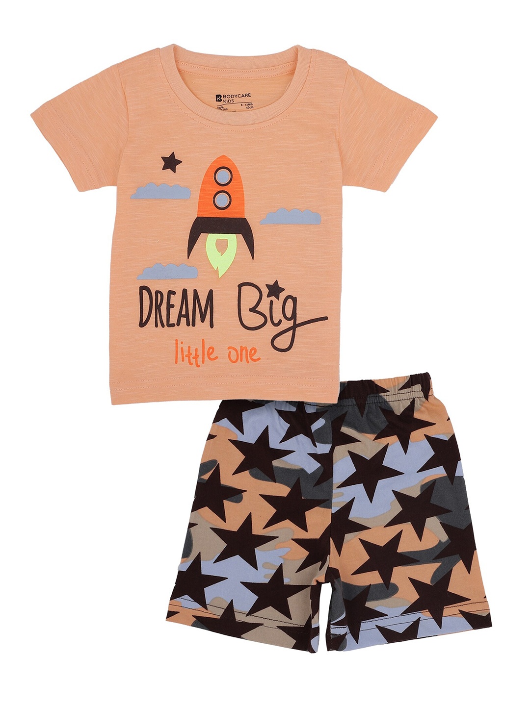 

Bodycare Kids Boys Peach-Coloured & Black Printed T-shirt with Shorts