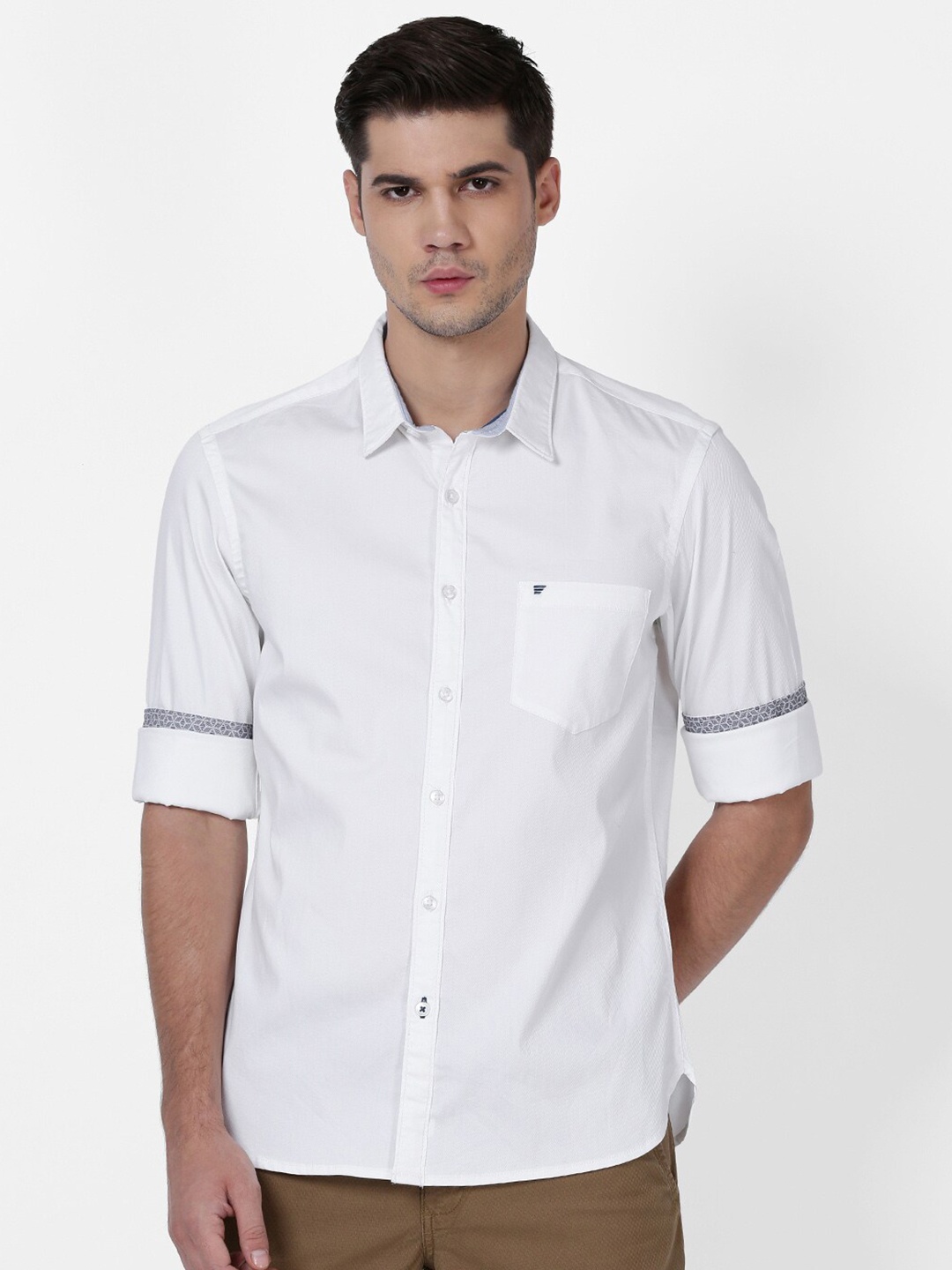 

t-base Men White Cotton Casual Shirt