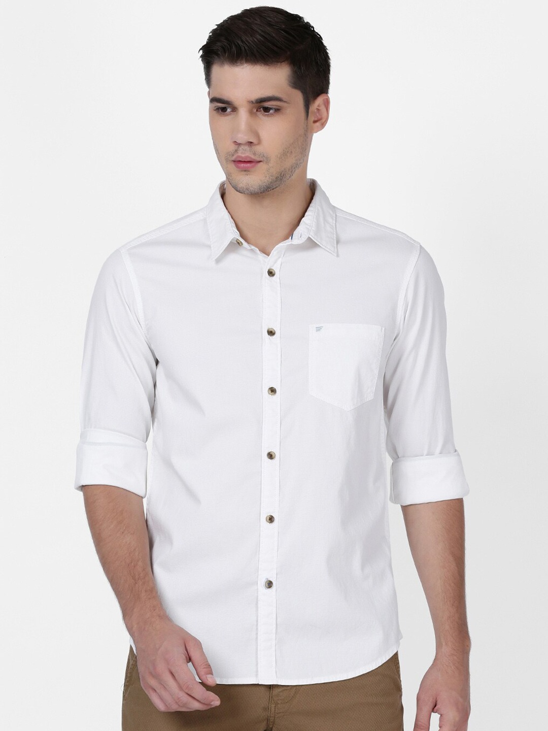 

t-base Men White Opaque Casual Shirt