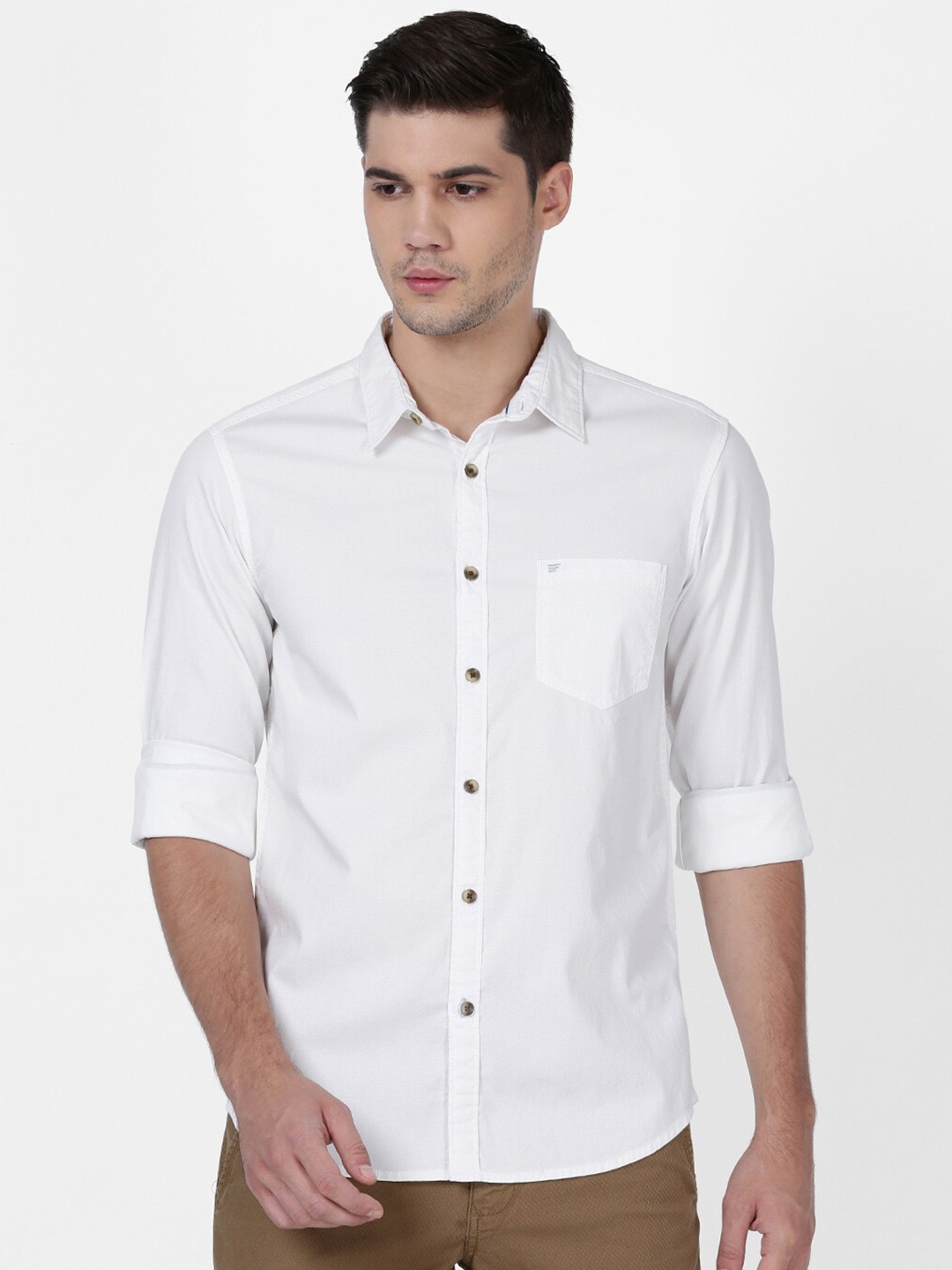 

t-base Men White Casual Shirt