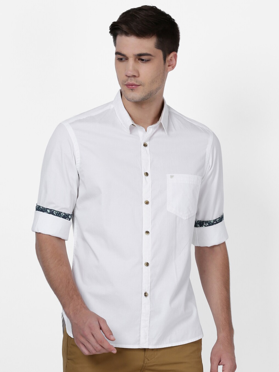 

t-base Men White Opaque Casual Shirt