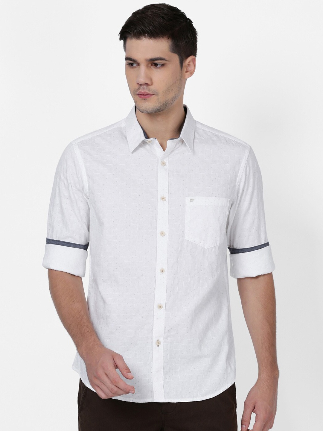 

t-base Men White Casual Shirt