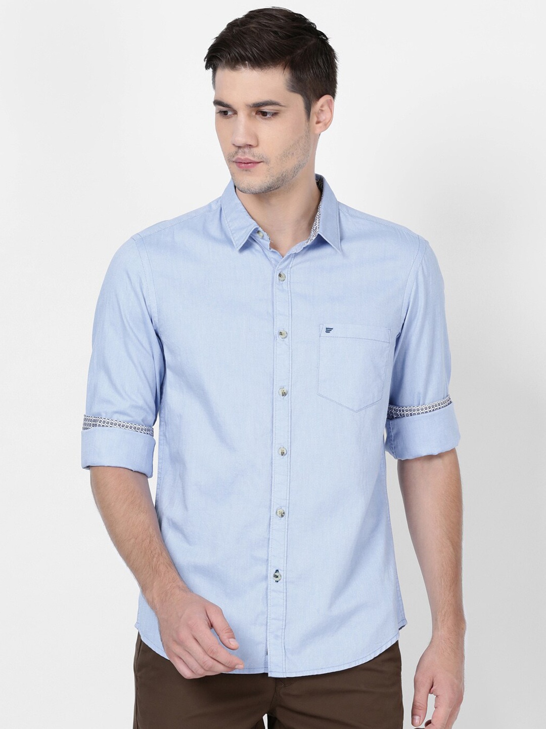 

t-base Men Blue Opaque Cotton Casual Shirt
