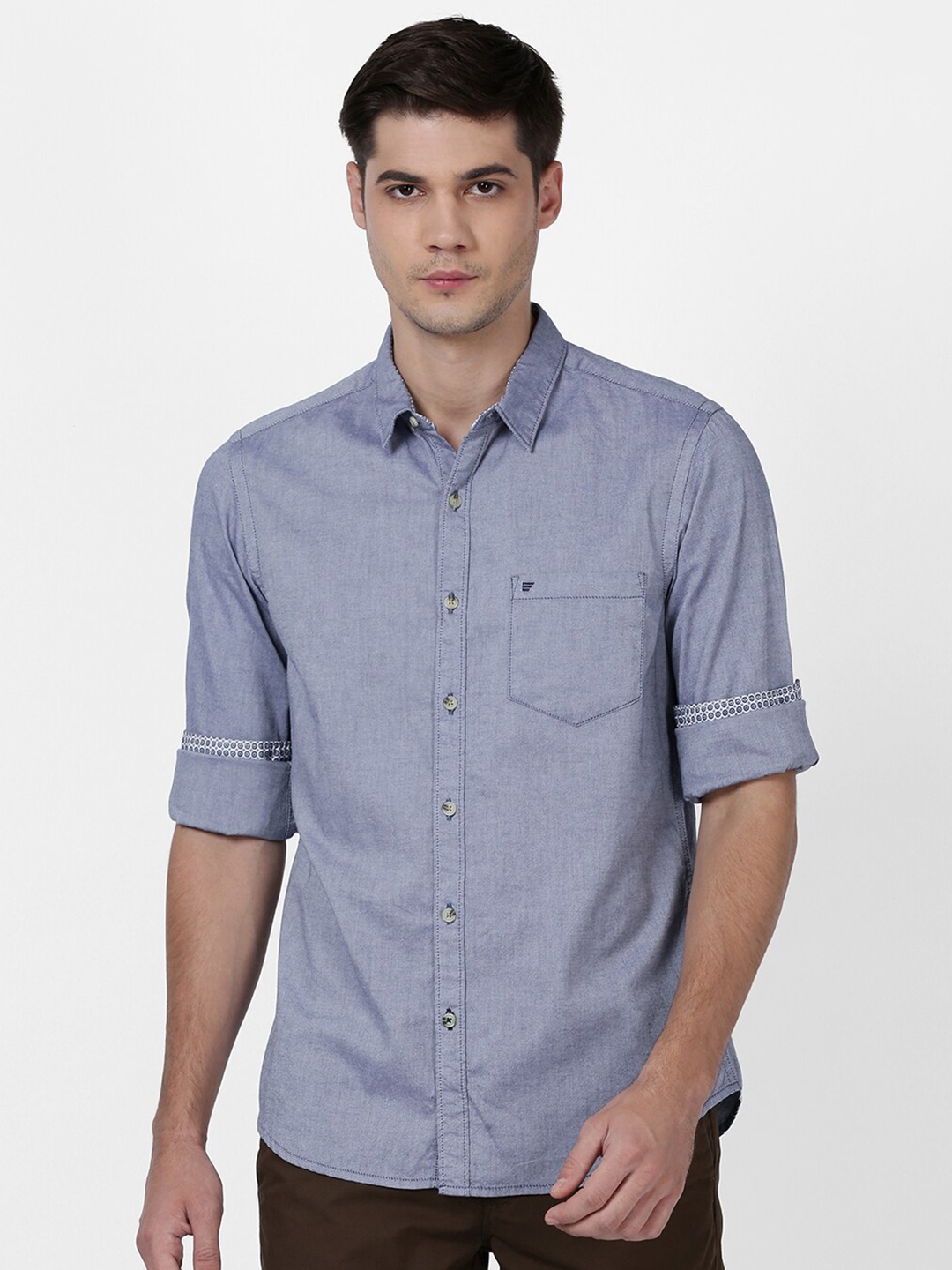 

t-base Men Navy Blue Opaque Cotton Casual Shirt