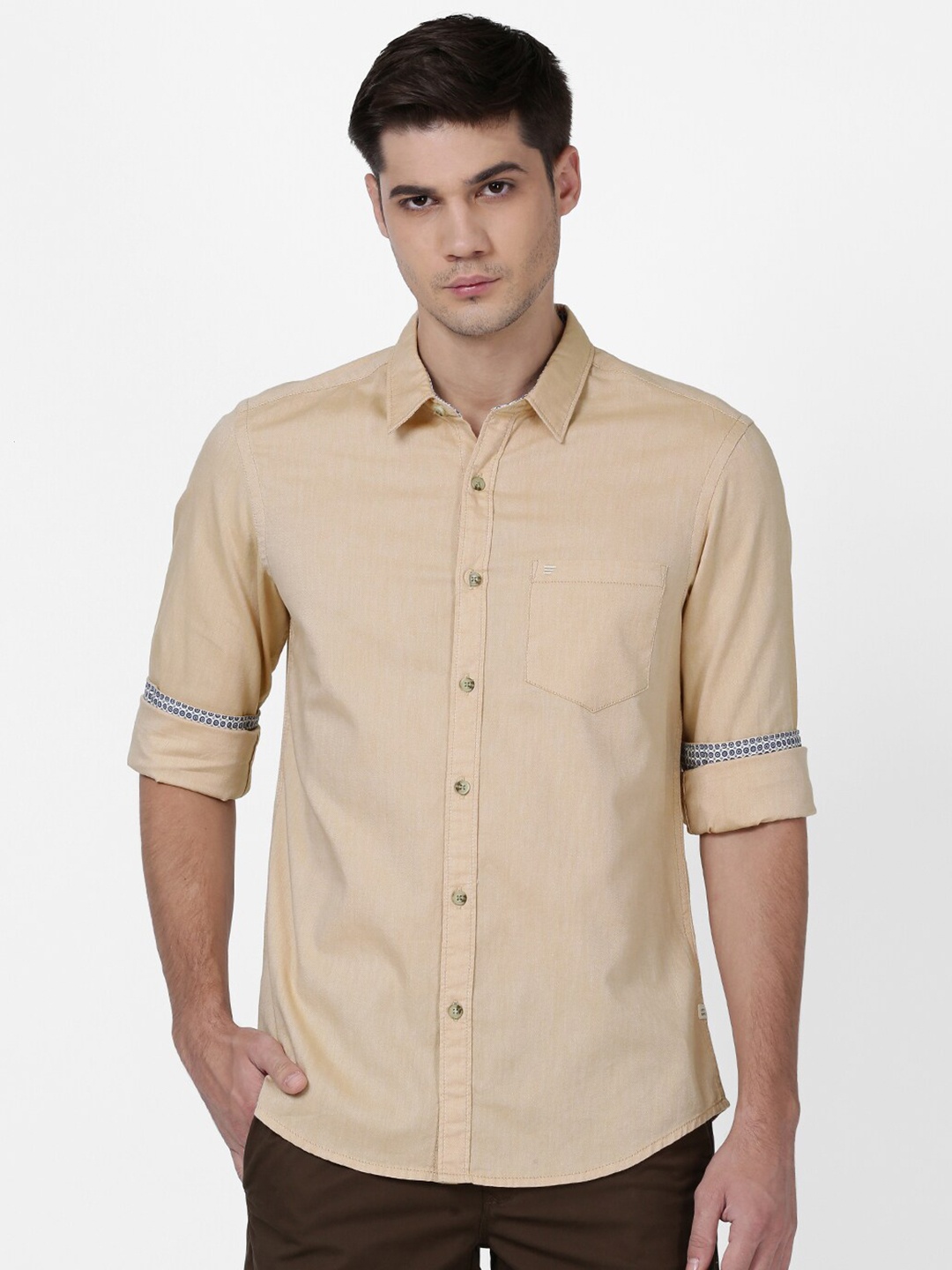 

t-base Men Gold-Toned Opaque Casual Shirt
