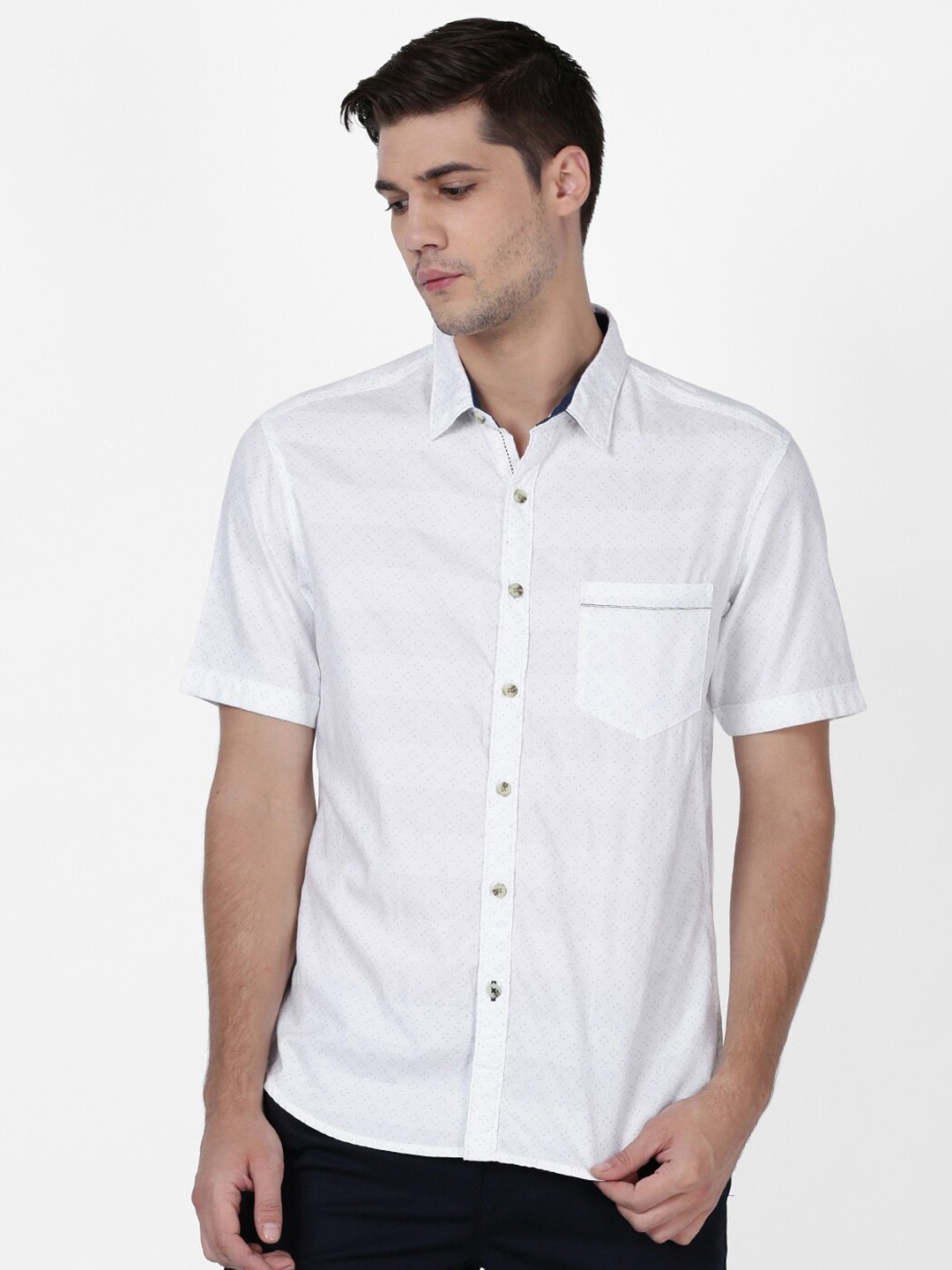 

t-base Men White Opaque Printed Casual Shirt