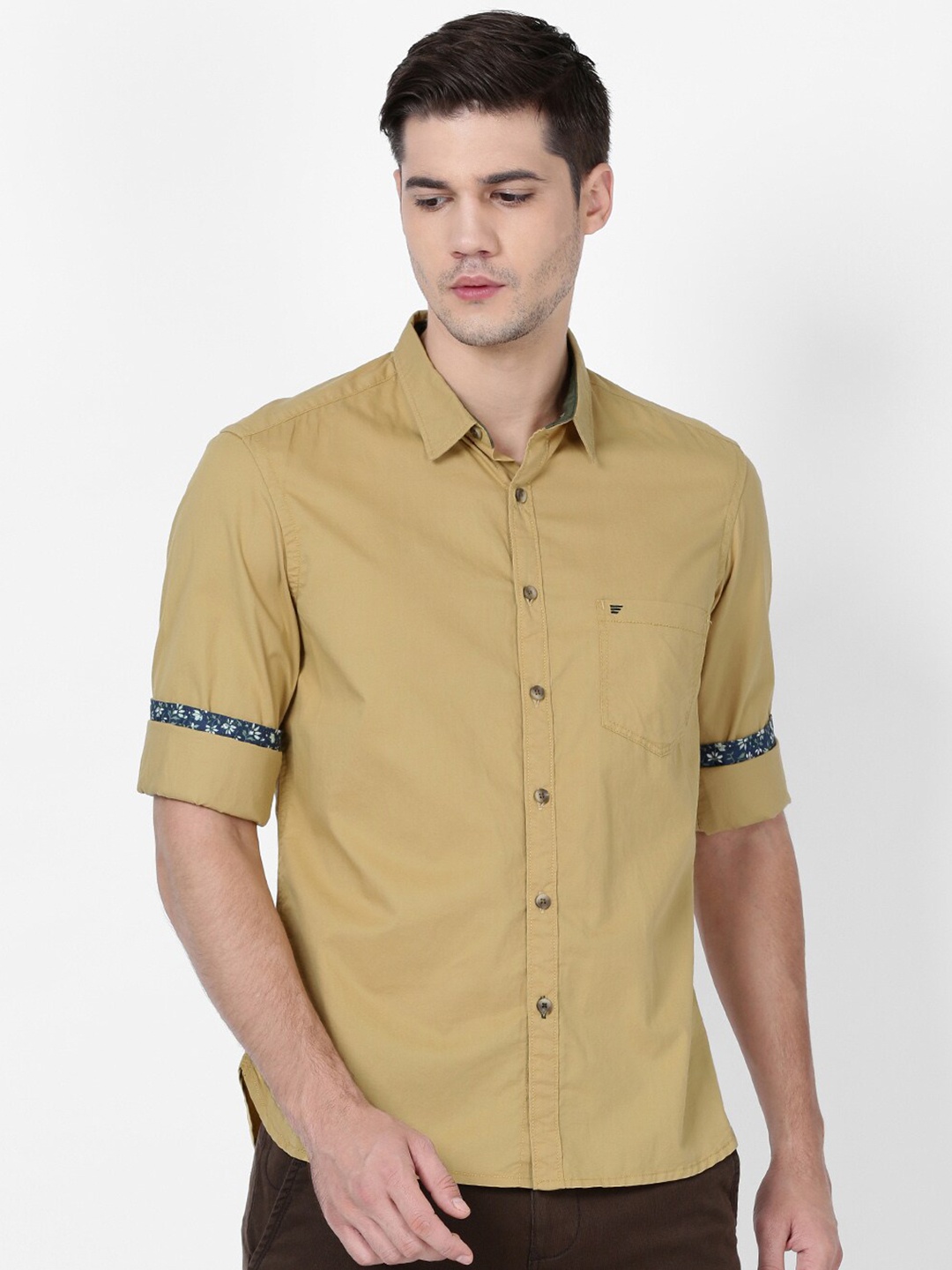 

t-base Men Yellow Opaque Cotton Casual Shirt