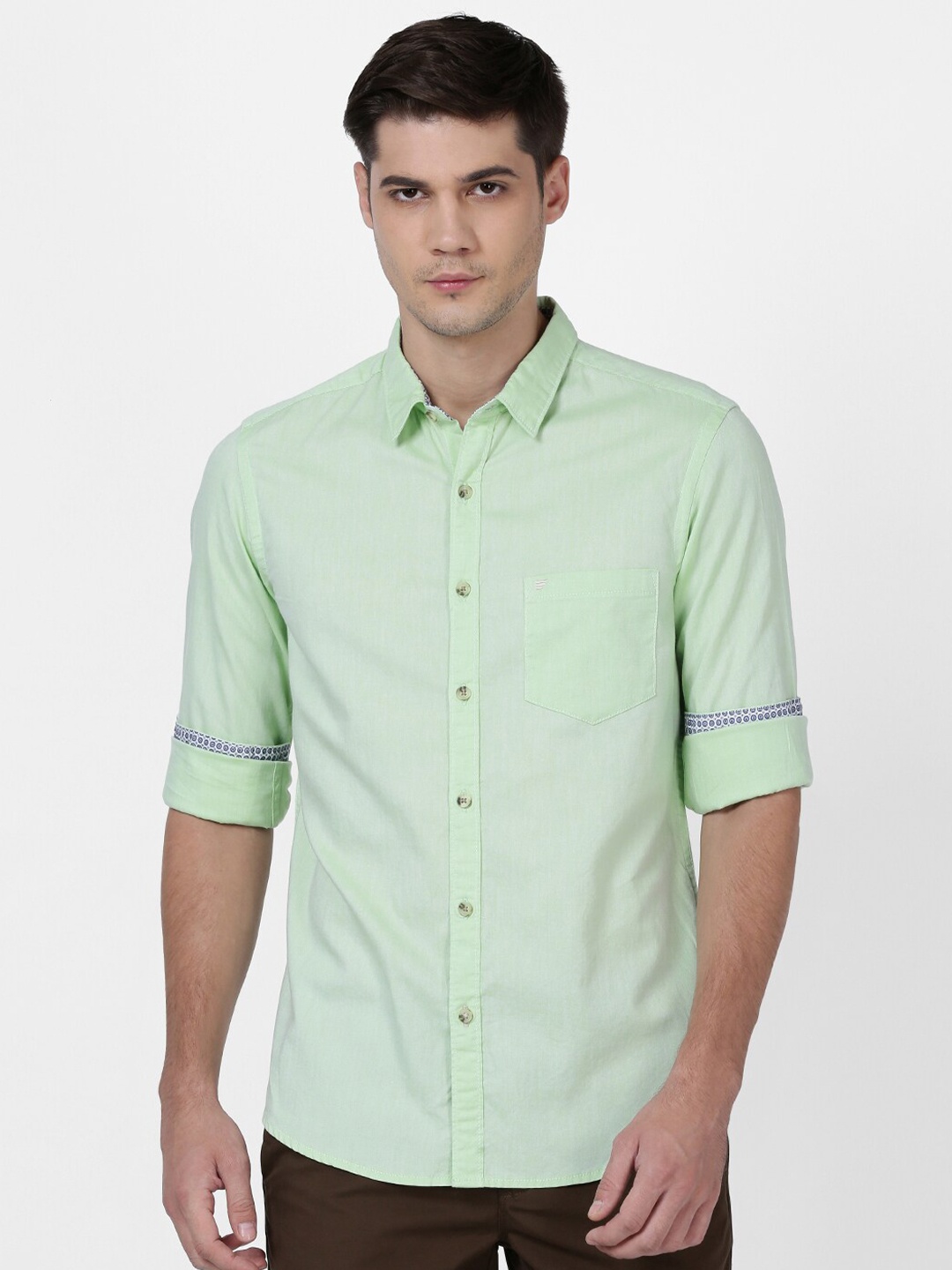 

t-base Men Lime Green Cotton Casual Shirt