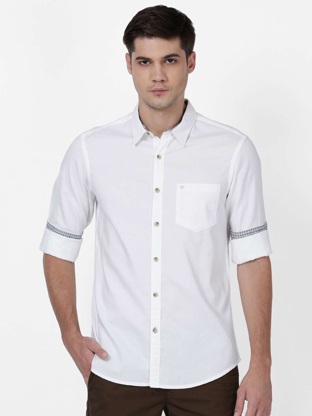 

t-base Men White Cotton Casual Shirt