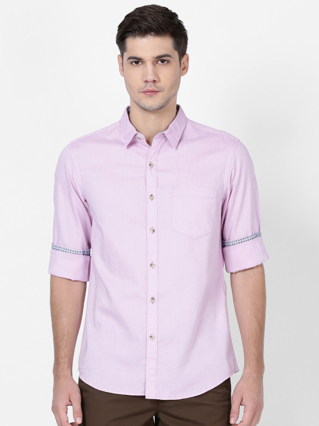 

t-base Men Lavender Opaque Casual Shirt