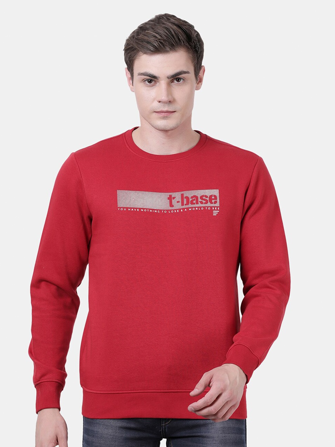 

t-base Men Red Printed Sweatshirt