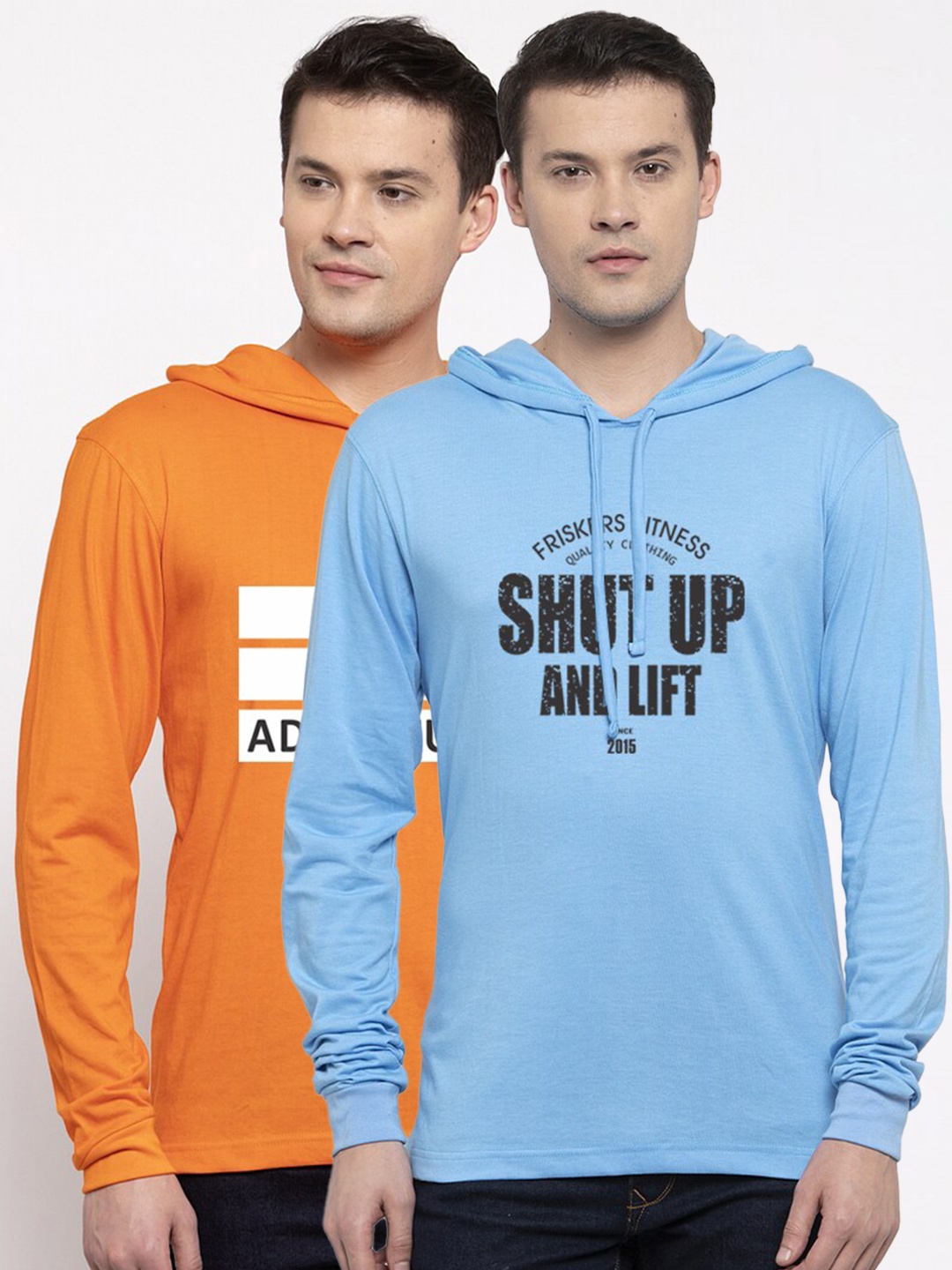 

Friskers Men Pack Of 2 Printed Pure Cotton T-shirt, Orange