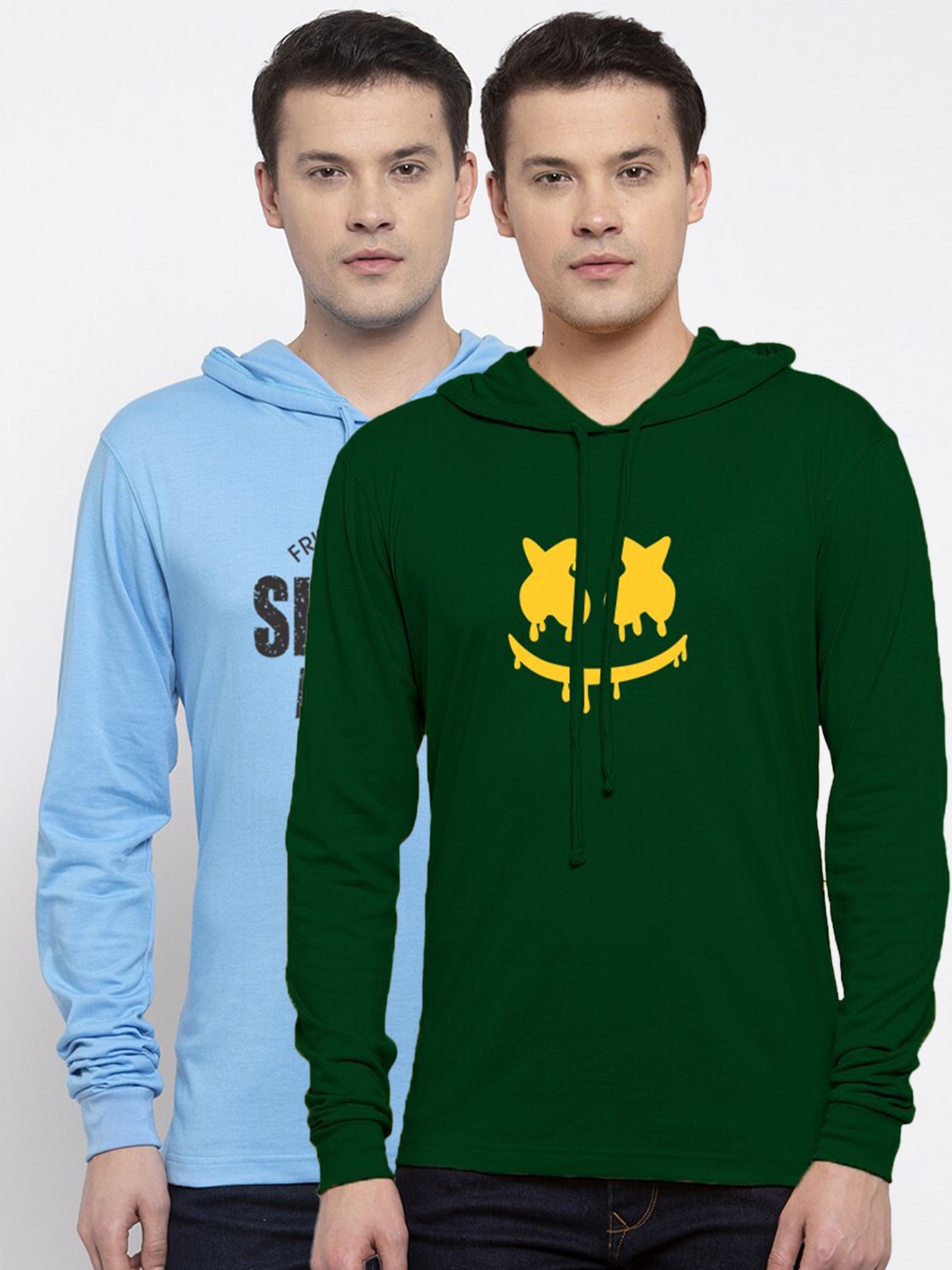 

Friskers Men Pack of 2 Printed Pure Cotton T-shirts, Green