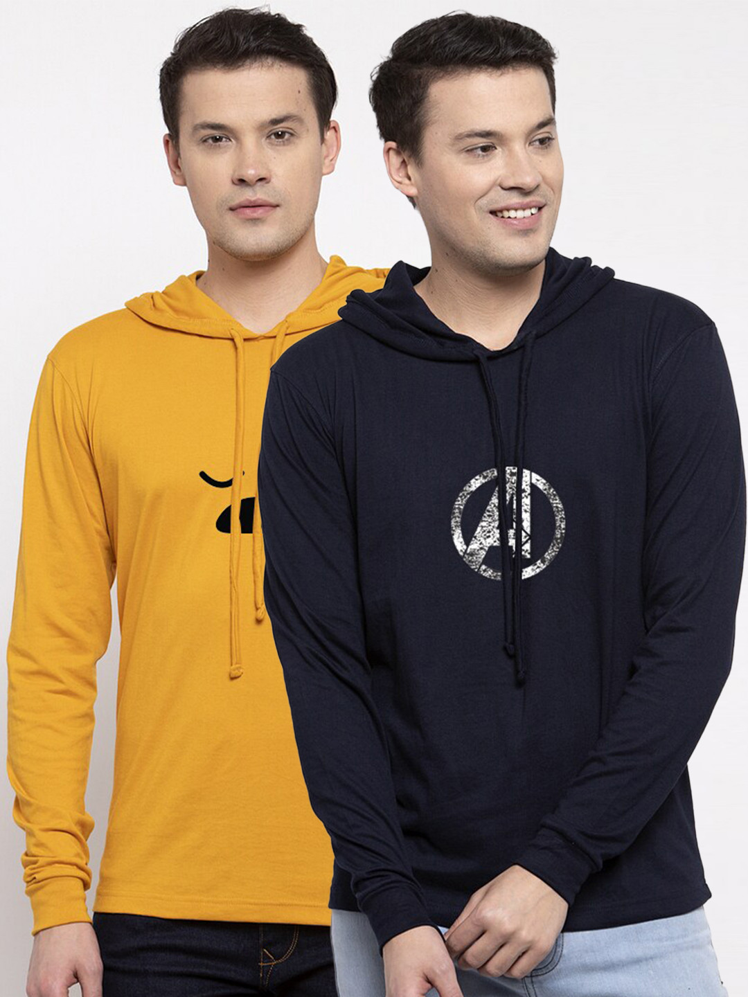 

Friskers Men Pack of 2 Printed Pure Cotton T-shirts, Yellow