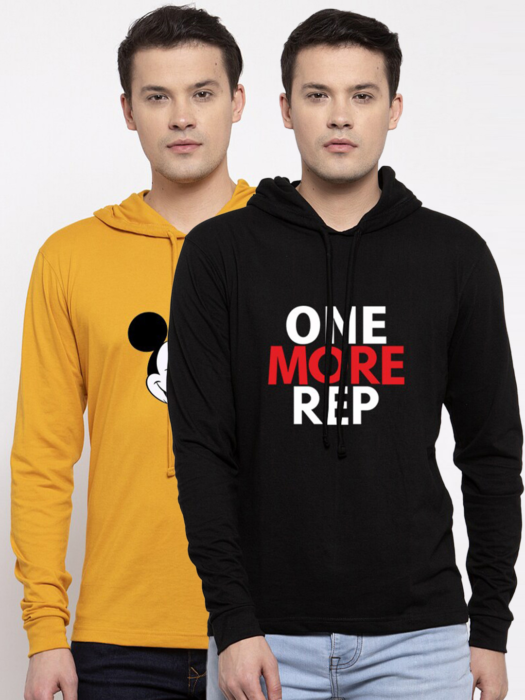 

Friskers Men Gold-Toned & Black Pack Of 2 Mickey Mouse Printed Pure Cotton T-shirts