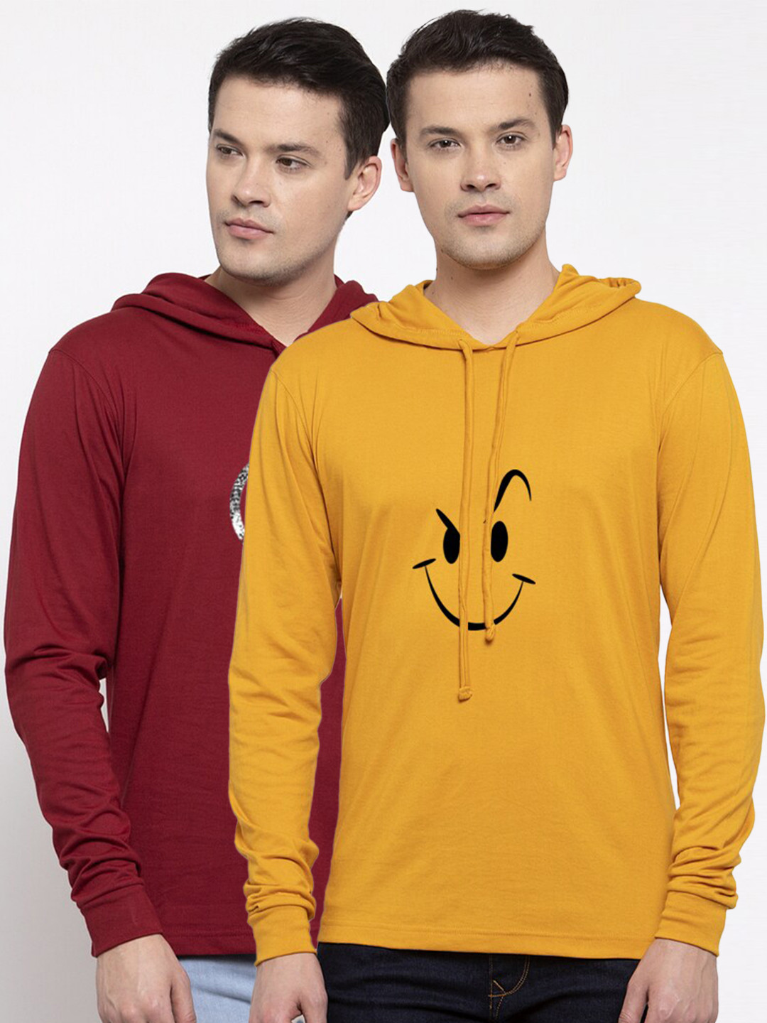 

Friskers Men Pack Of 2 Printed Pure Cotton T-shirt, Maroon