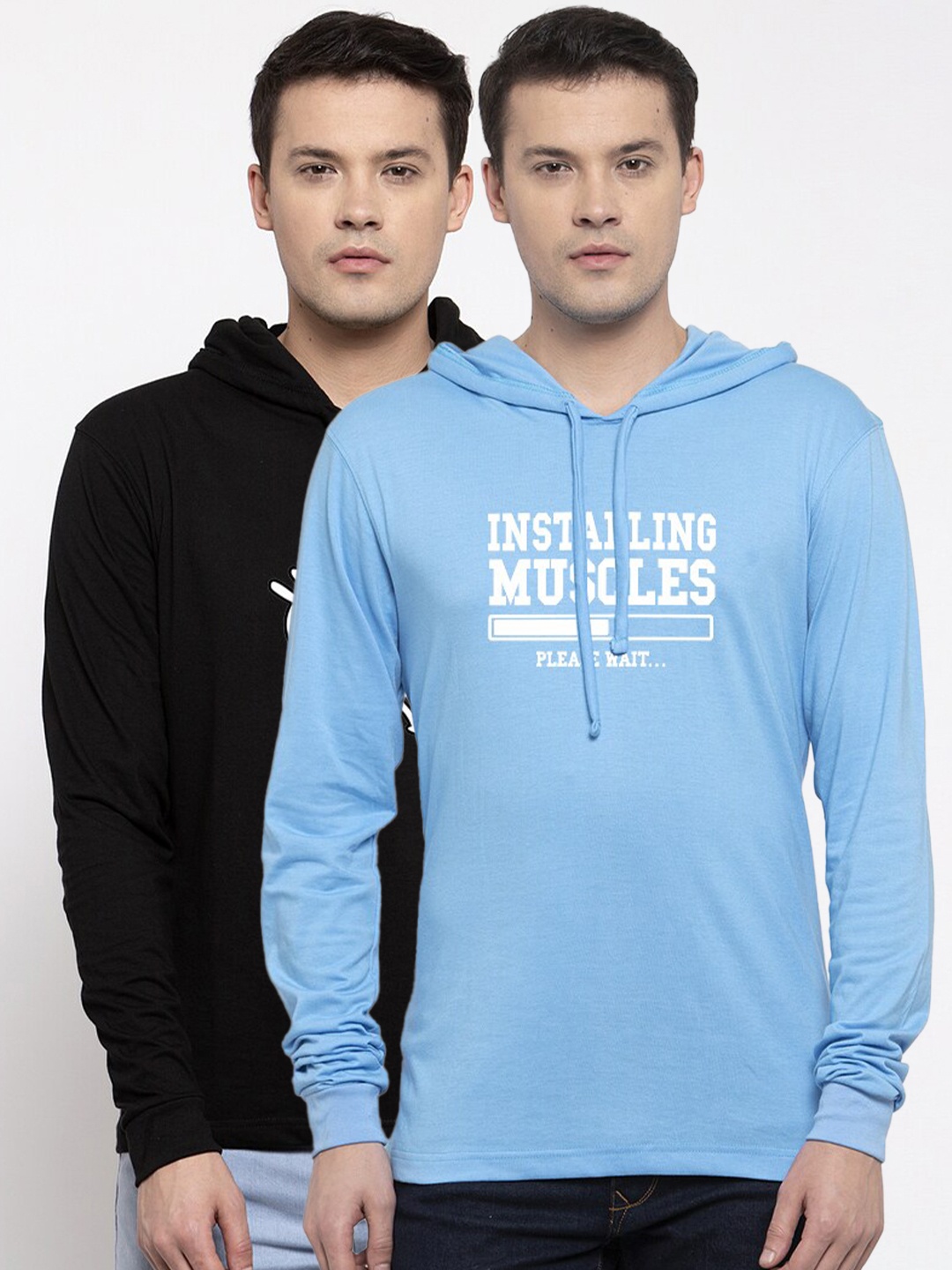 

Friskers Men Black & Blue Pack Of 2 Printed Pure Cotton T-shirts