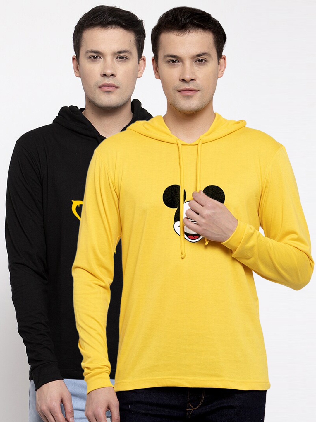 

Friskers Men Black & banana cream 2 Pure Cotton Pockets T-shirt