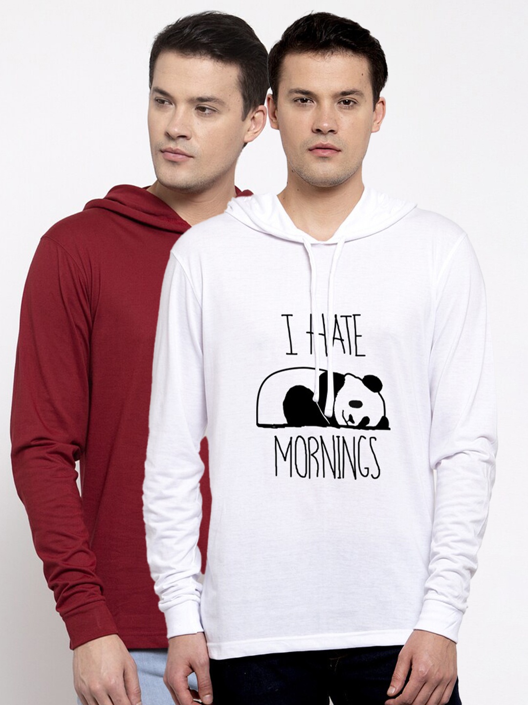 

Friskers Men White & Maroon Pack Of 2 Printed Pure Cotton Applique T-shirts
