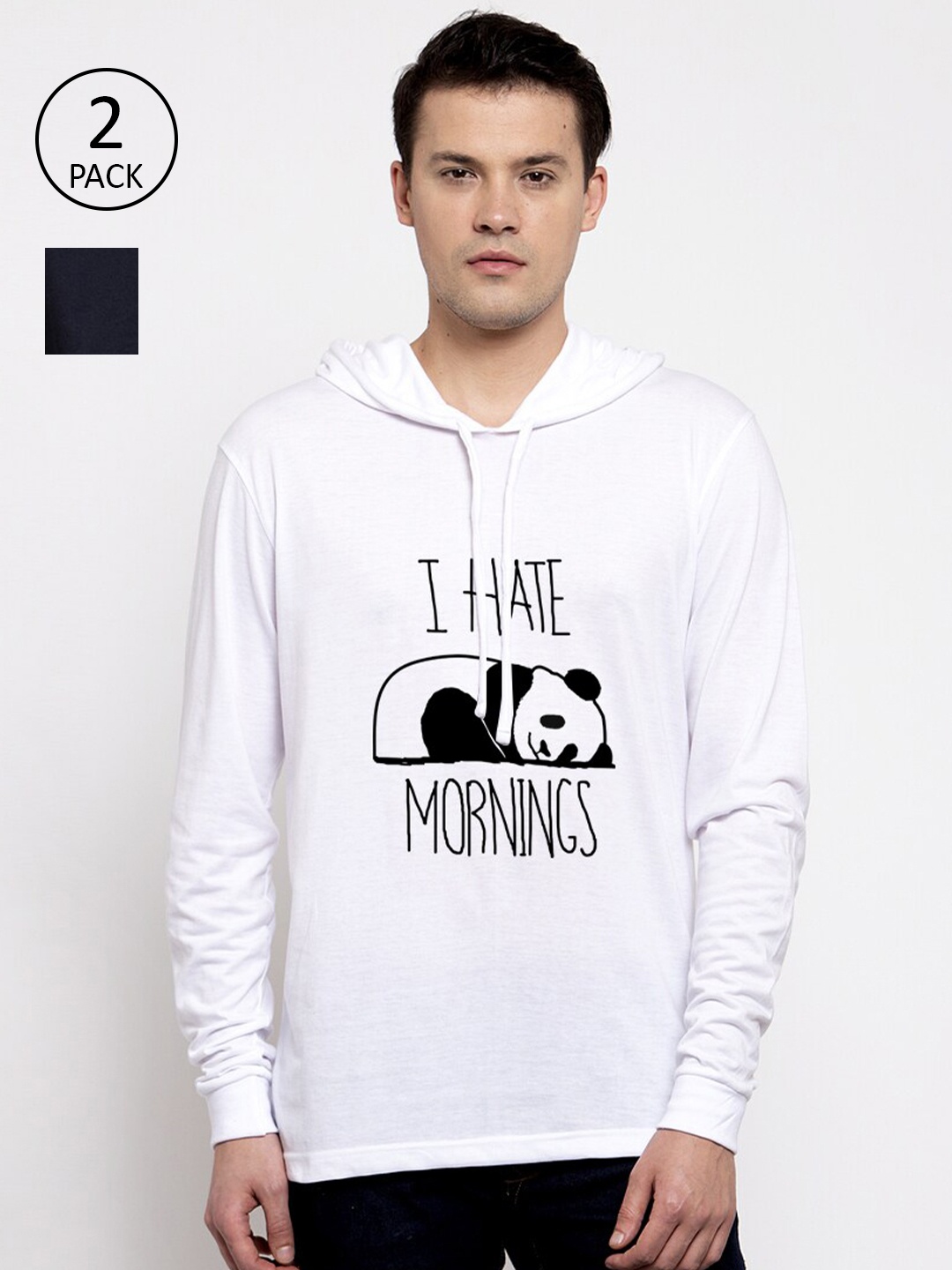 

Friskers Men Pack Of 2 Printed Pure Cotton Hooded T-shirts, White