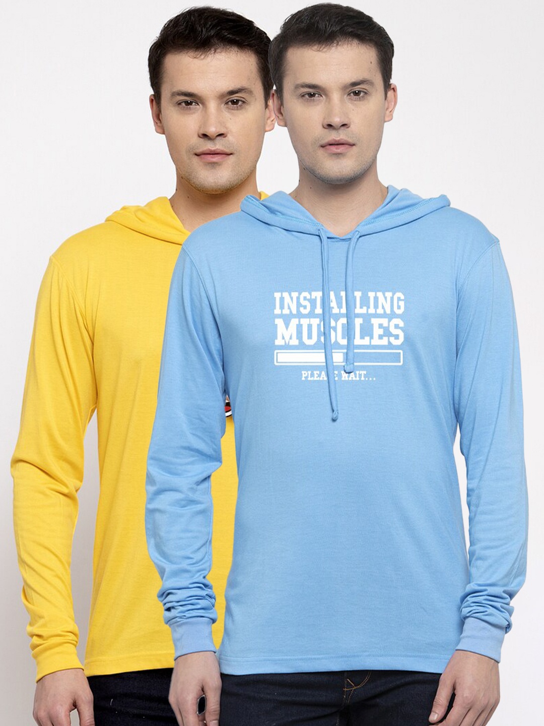 

Friskers Men Pack of 2 Printed Pure Cotton T-shirts, Yellow