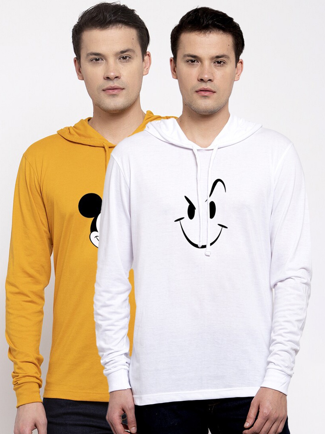

Friskers Men Pack of 2 Printed Pure Cotton T-shirts, Yellow