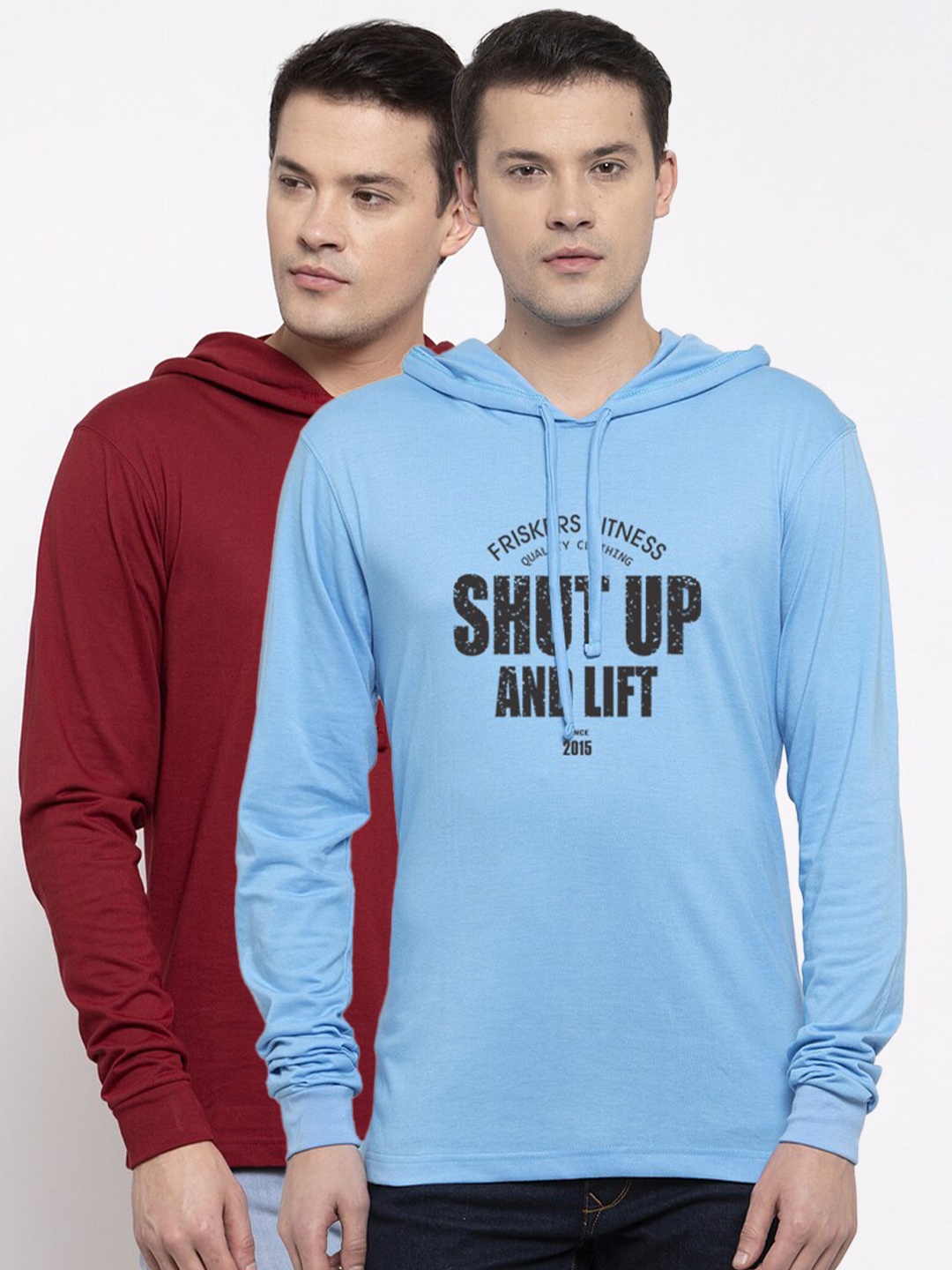 

Friskers Men Pack Of 2 Printed Pure Cotton T-shirt, Maroon