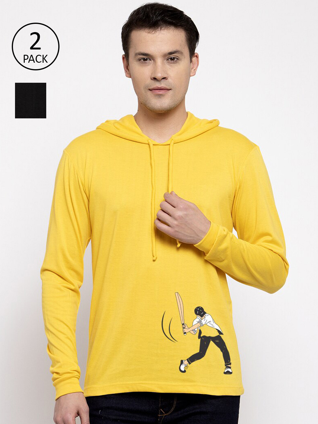 

Friskers Men Pack of 2 Printed Pure Cotton T-shirts, Black