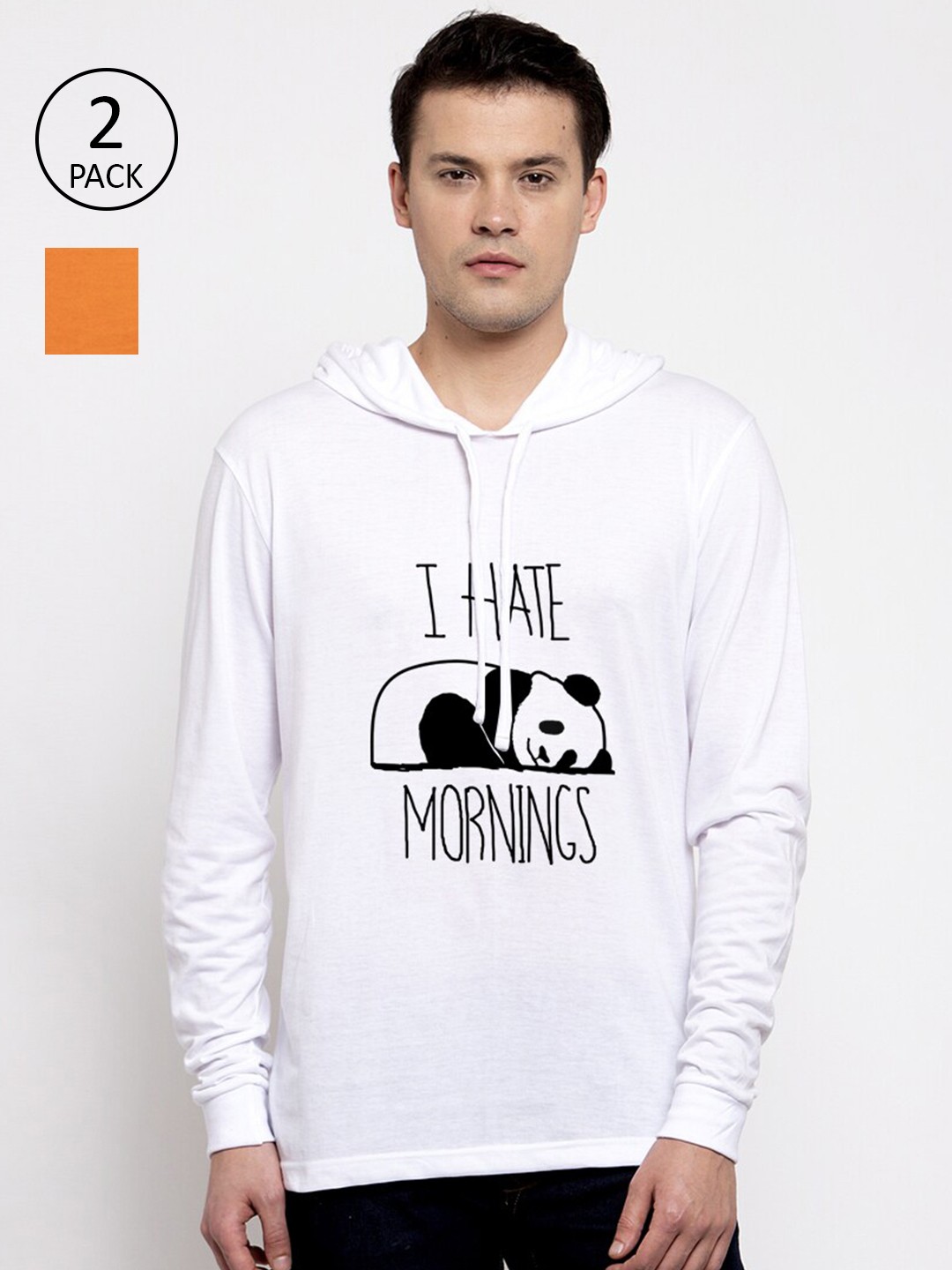 

Friskers Men White Pack Of 2 Printed Pure Cotton Hooded T-shirts