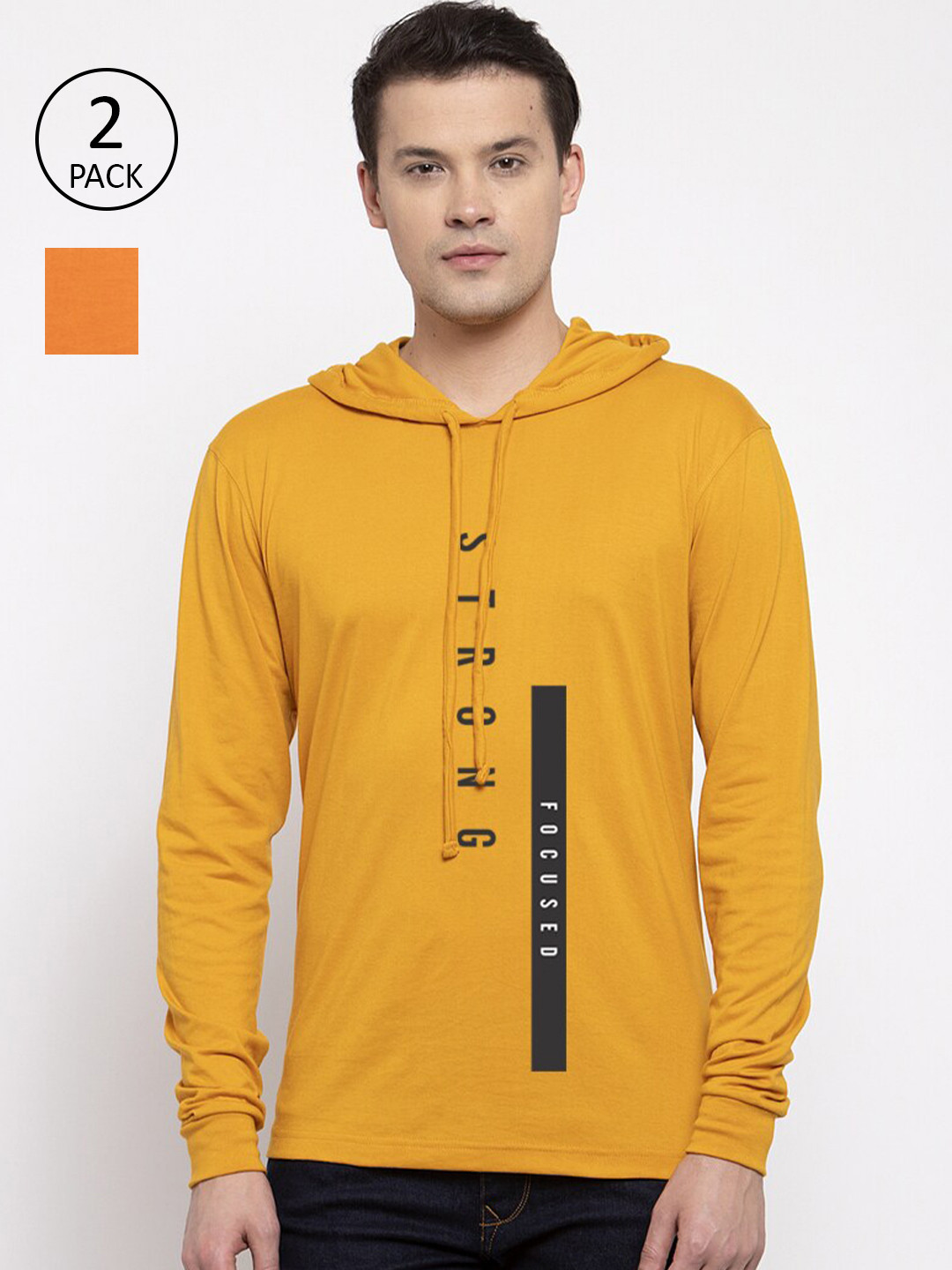 

Friskers Men Pack Of 2 Printed Pure Cotton T-shirt, Orange