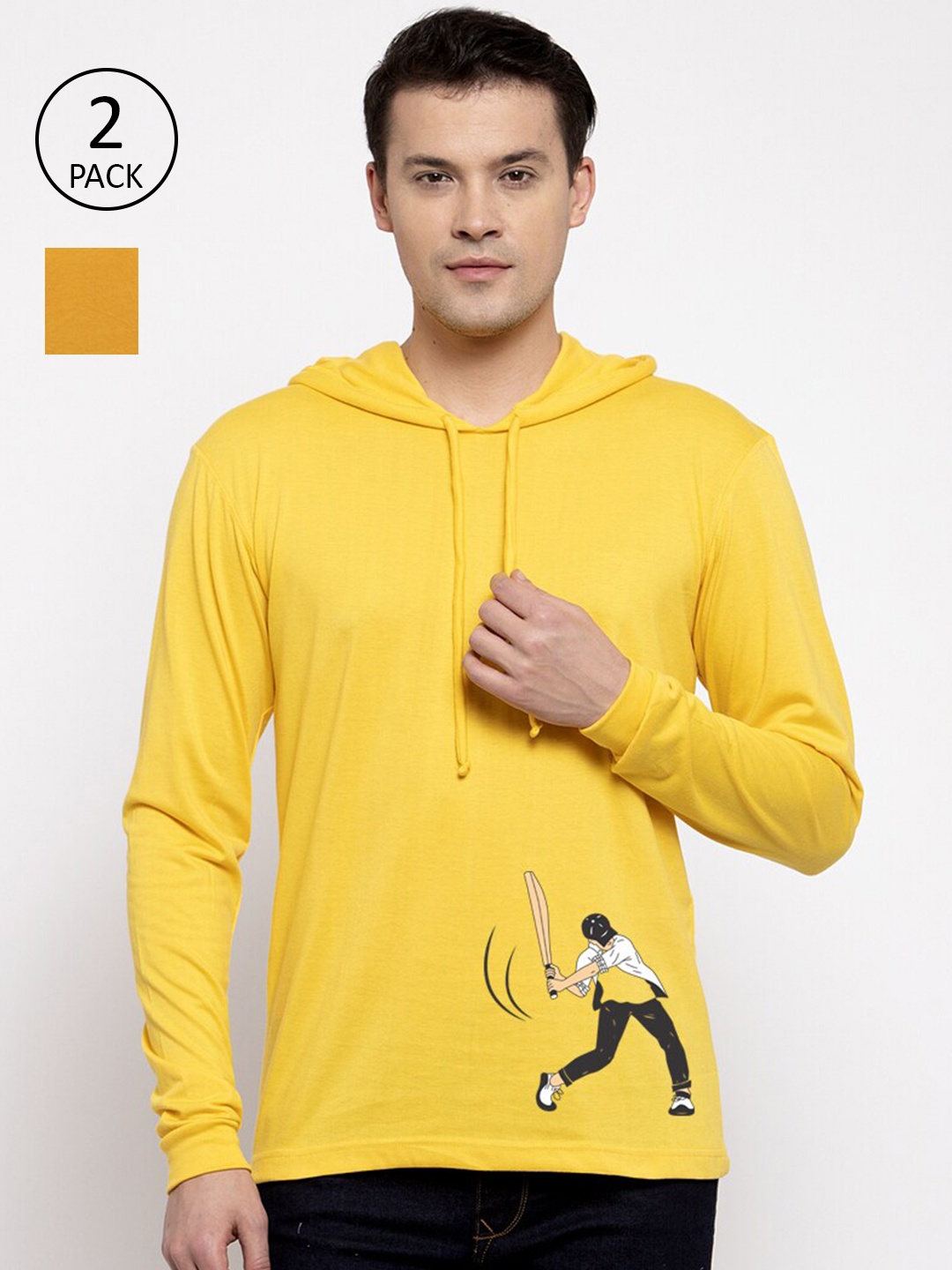 

Friskers Men Pack Of 2 Yellow Printed Pure Cotton T-shirt