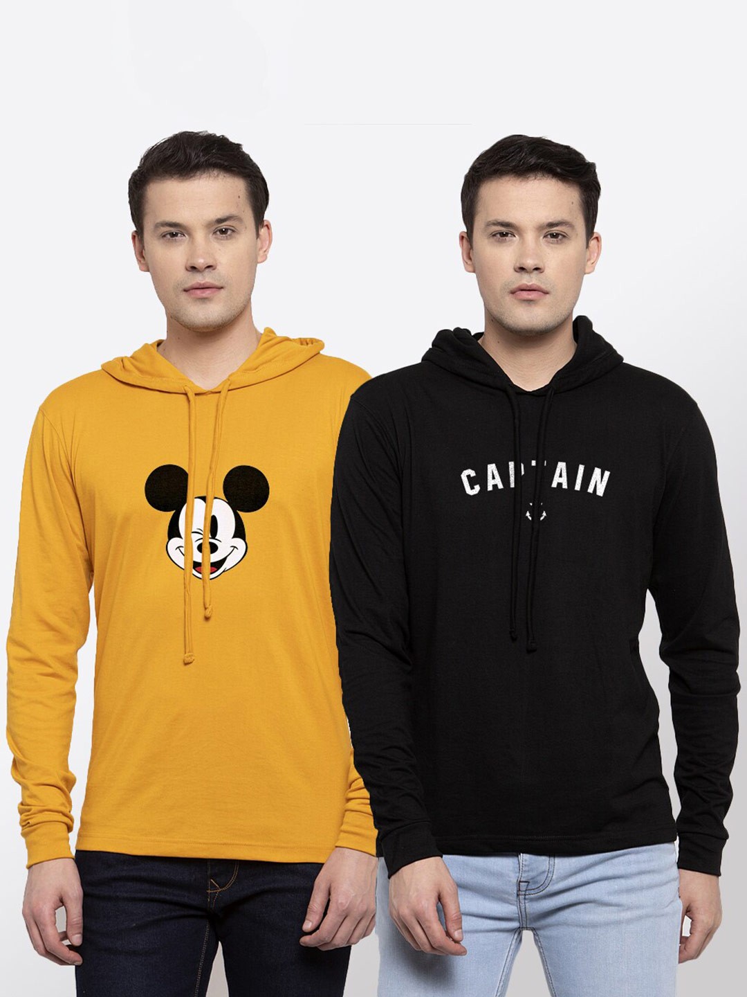 

Friskers Men Pack Of 2 Yellow & Black Printed Pure Cotton T-shirt