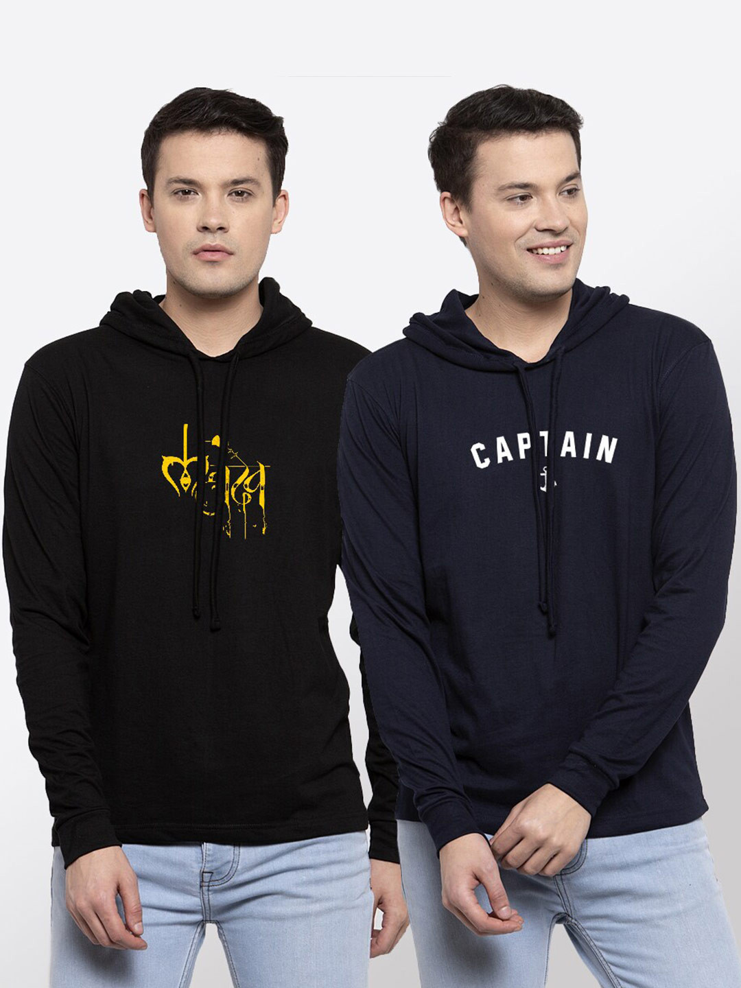 

Friskers Men Pack Of 2 Black & Navy Blue Typography Printed Pure Cotton T-shirt