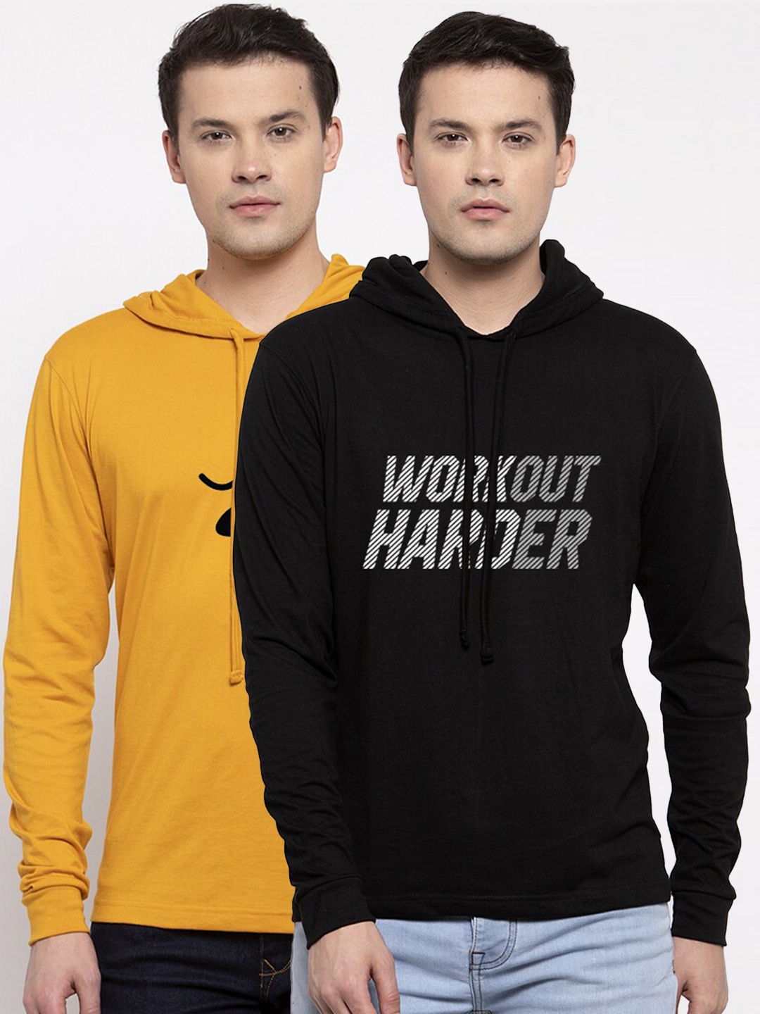 

Friskers Men Pack of 2 Printed Pure Cotton T-shirts, Yellow
