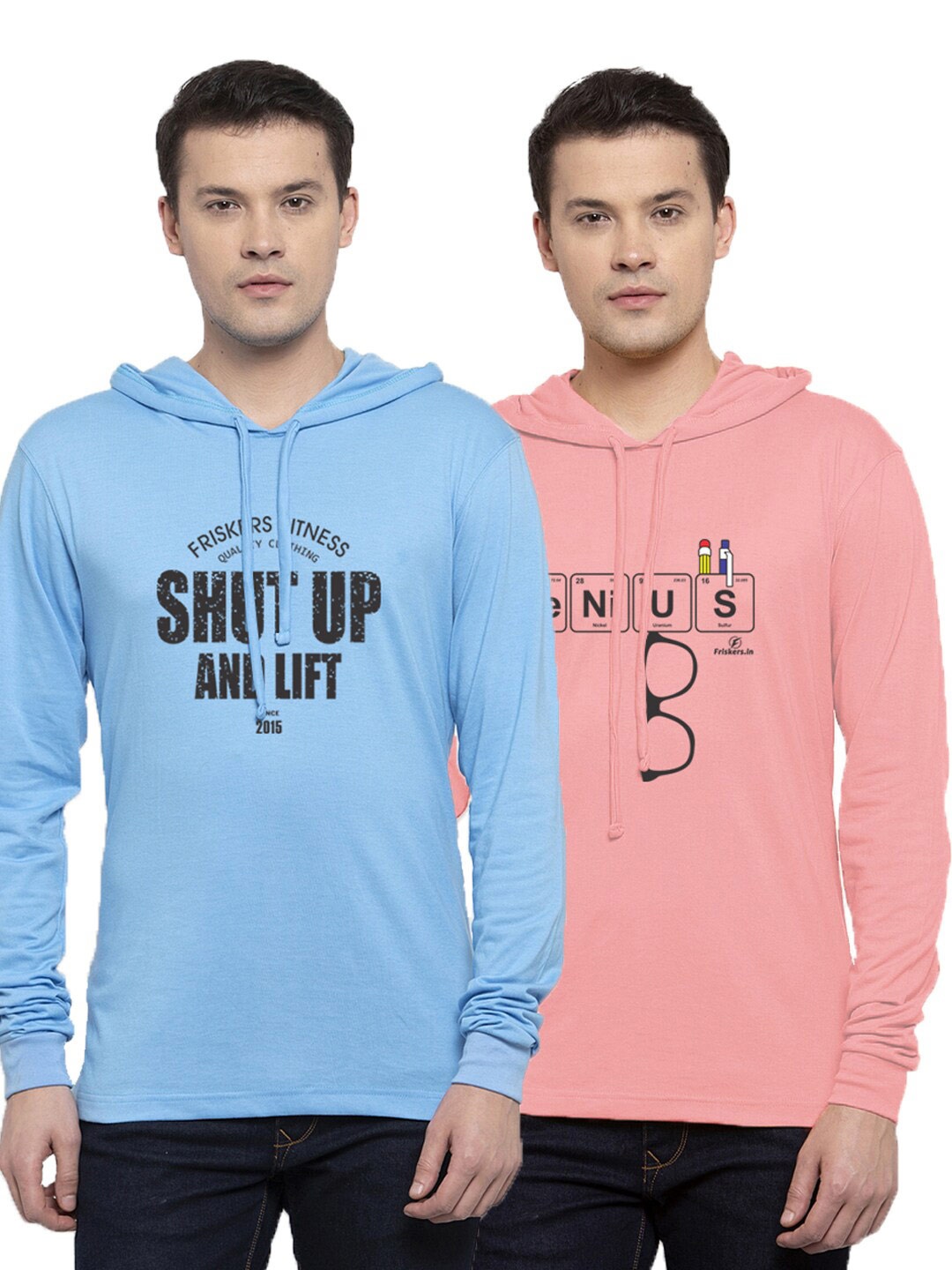 

Friskers Men Pack Of 2 Turquoise Blue & Pink Printed Pure Cotton T-shirt