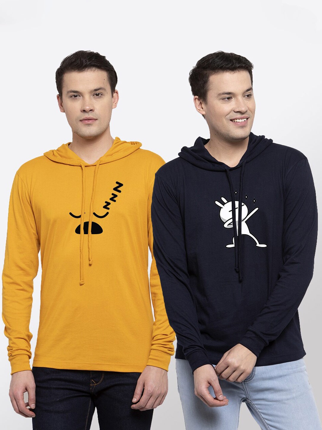 

Friskers Men Pack of 2 Printed Pure Cotton T-shirts, Yellow
