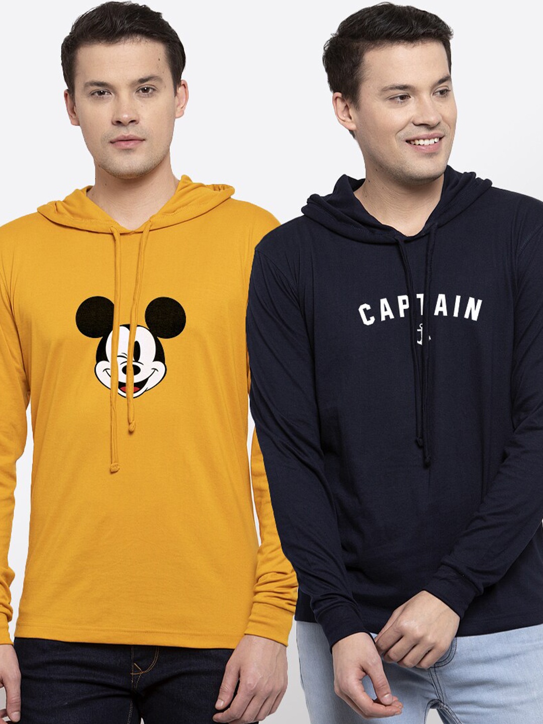 

Friskers Men Gold-Toned & Black Pack Of 2 Mickey Mouse Pure Cotton T-shirts